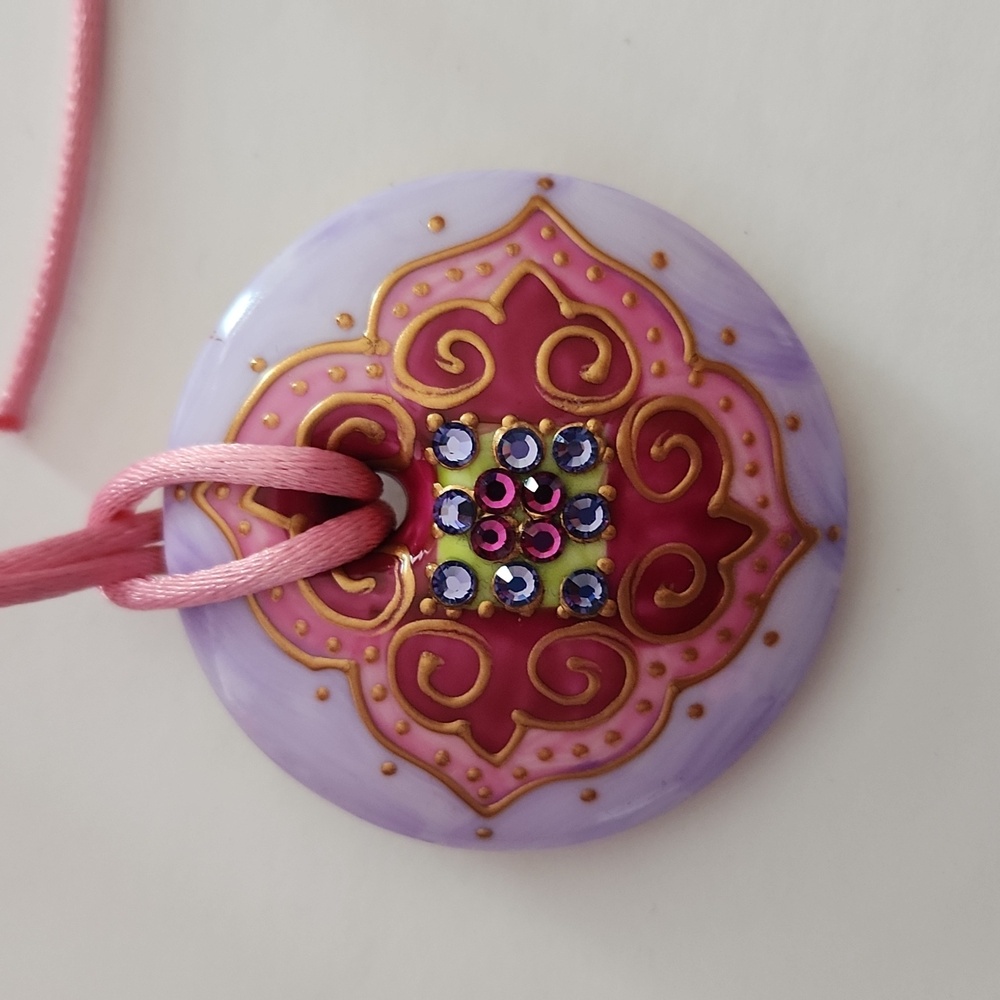 Soizick France Limoges Hand Painted Swarovski Accents Pendant